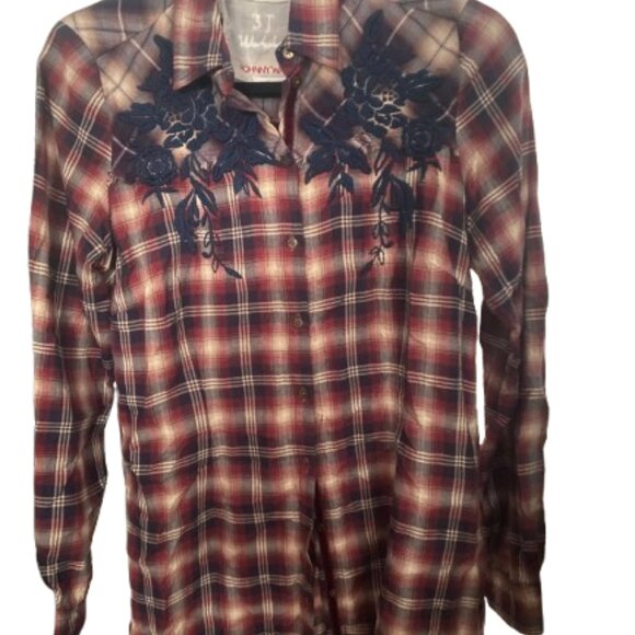 3J Workshop Johnny Was Plaid Shirt Embroidered Applique Size Small NWOT - Picture 1 of 1